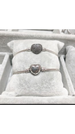 Pulseira Fecho coração  Pavê Cravejado Prata 925