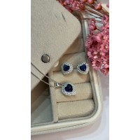 Conjunto Coração Brincos& Gargantilha Prata 925 Zirconias Azul Conjunto Coração Brincos& Gargantilha Prata 925 Zirconias Azul