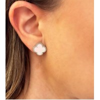 Brincos V.C. trevo madreperola tamanho G Prata 925 Brincos V.C. trevo madreperola tamanho G Prata 925