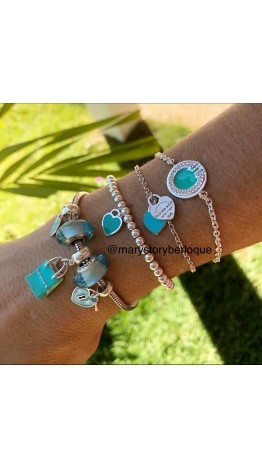 Pulseira Tf cor verde com zirconias Prata 925