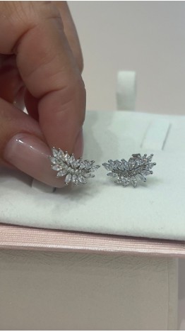 Brincos Earcuff Mini cravejados navete zirconias  prata 925