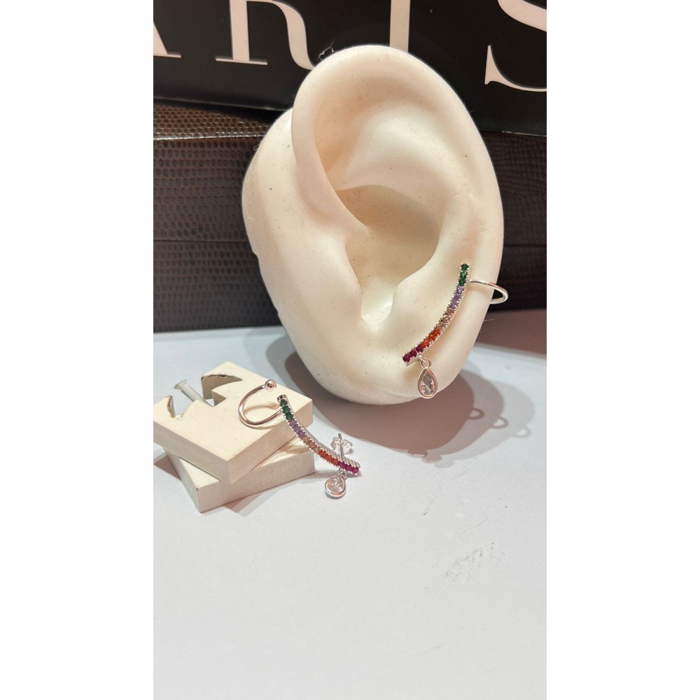 Brincos Earcuff Prata 925 Zir. Coloridas 