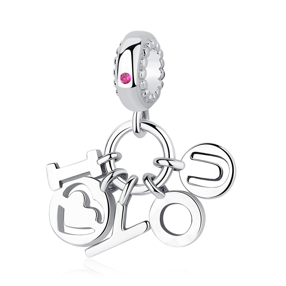 PG-224 Pingente Love You em Prata e Zirconia Rosa