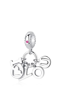 PG-224 Pingente Love You em Prata e Zirconia Rosa