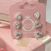 Trio de Brincos Prata 925 corações Cravejado Trio de Brincos Prata 925 corações Cravejado