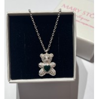 Gargantilha Urso Ted Cravejado Esmeralda prata 925