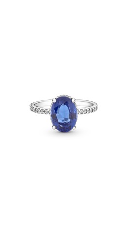 Anel solitario Safira  Oval zirconias Prata 925