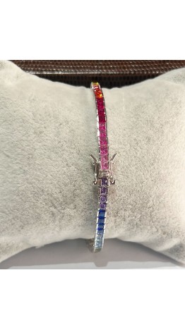 Pulseira Riviera Prata 925 Zirconias Coloridas 