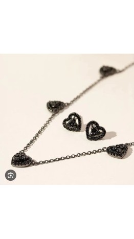Conjunto Gargantilha & Brincos Onix /Ródio 