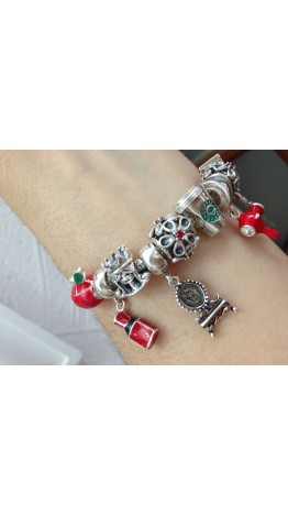 PG-300 Pingente Poderoso Esmalte em Prata 925 Vermelho