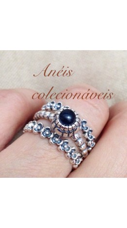 Anel Flores Prata 925 /Rodio 