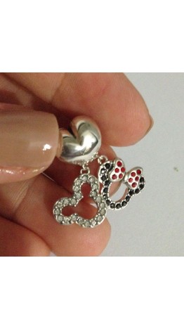 PG-369 Pingente Ratinhos In Love Em Prata 925 Com Zirconias Pretas  Vermelhas e Brancas