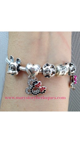 PG-369 Pingente Ratinhos In Love Em Prata 925 Com Zirconias Pretas  Vermelhas e Brancas