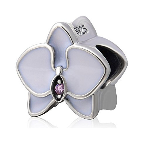 Berloque Orquidea Branca Com zirconia Prata 925