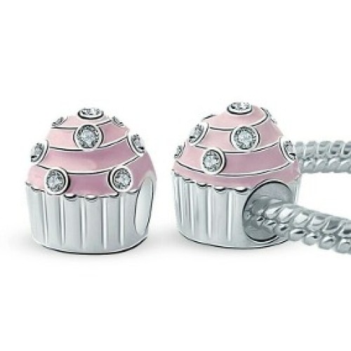 BE-118 Berloque Cupcake Em Prata 925 E Esmalte Rosa e Zieconias