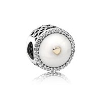 BE-349 Berloque Vintage Prata 925 e Resina Branca Cravejado Zircinias