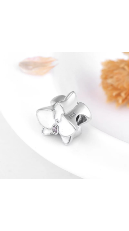 Berloque Orquidea Branca Com zirconia Prata 925