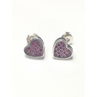 Br-22 Brincos Coração em Prata e Zirconias Rosa