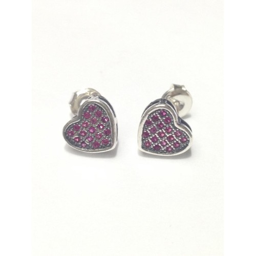 Br-22 Brincos Coração em Prata e Zirconias Rosa