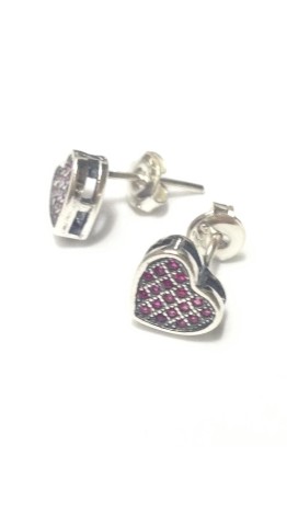 Br-22 Brincos Coração em Prata e Zirconias Rosa