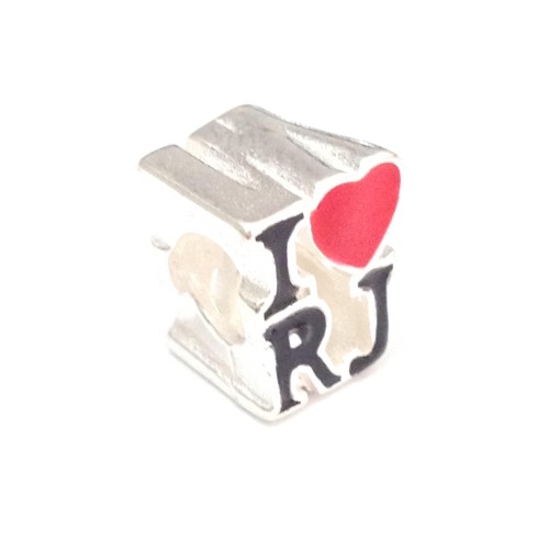 BE-167 Berloque I Love RJ em Prata 925 e Esmalte