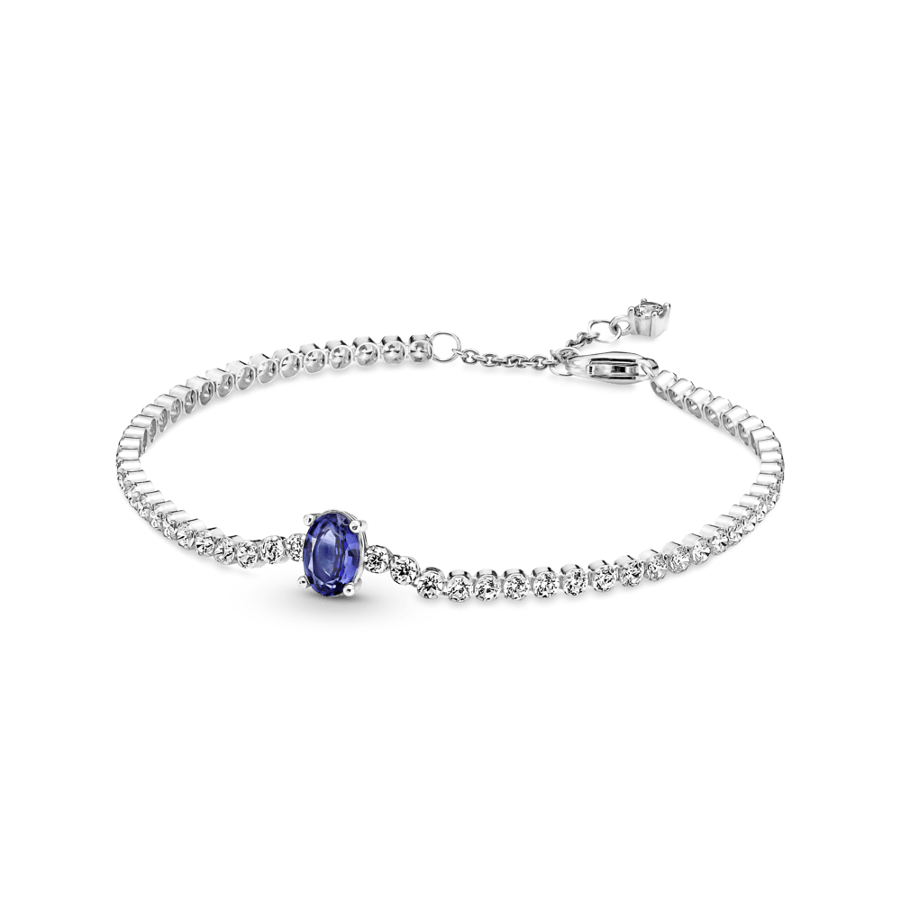 Pulseira Riviera Prata 925 & Zirconia Oval luxo Azul 