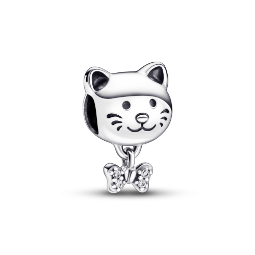 Berloque Gatinho de Gravata Cravejado Prata 925