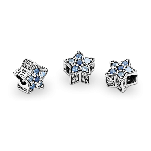 Berloque Estrela Cravejada Azul zirconias Prata 925