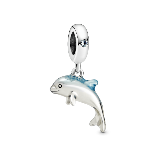 Berloque Golfinho Prata 925 Esmalte Azul 