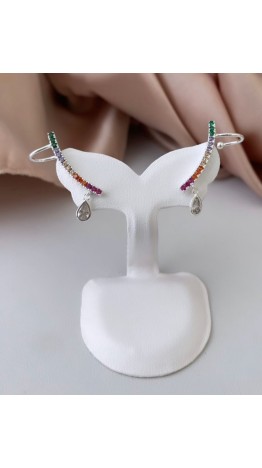 Brincos Earcuff Prata 925 Zir. Coloridas 