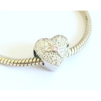 BE-212 Berloque Lindo Coração Zirconias Brancas e Rosa prata 925 BE-212 Berloque Lindo Coração Zirconias Brancas e Rosa prata 925