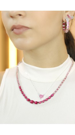 Gargantilha  Coração  Estrelado rosa Seco Prata 925