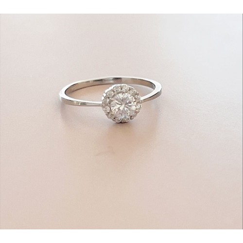 ANEL SOLITARIO FLOR CRAVEJADO PRATA 925