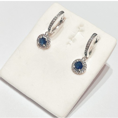 Brincos Argolas Brilhantes  azul Prata 925 e Zirconias 