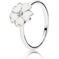 A-55 Anel jasmim Prata 925 e Esmalte Branco 