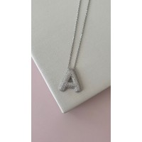 GARGANTILHA LETRA A CRAVEJDADA PRATA 925 GARGANTILHA LETRA A CRAVEJDADA PRATA 925