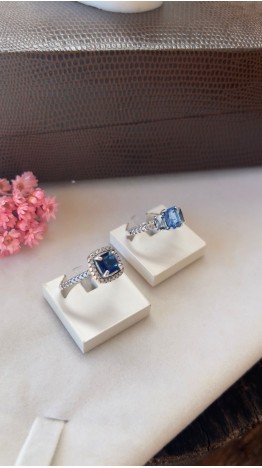 Anel Azul Brilhante Prata 925 Zirconias 