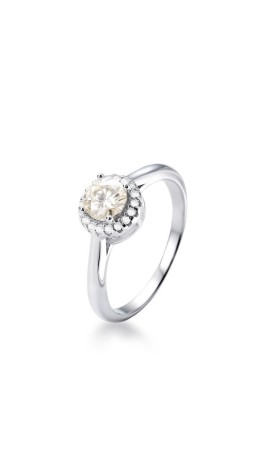 ANEL MOISSANITE SOLITÁRIO FLOR 0.5CT PRATA 925 RODIO
