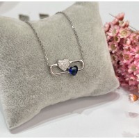 Gargantilha amor duplo corações cravejado Safira Azul prata 925 Gargantilha amor duplo corações cravejado Safira Azul prata 925