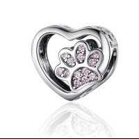 Berloque Coração Patinhas em Prata 925