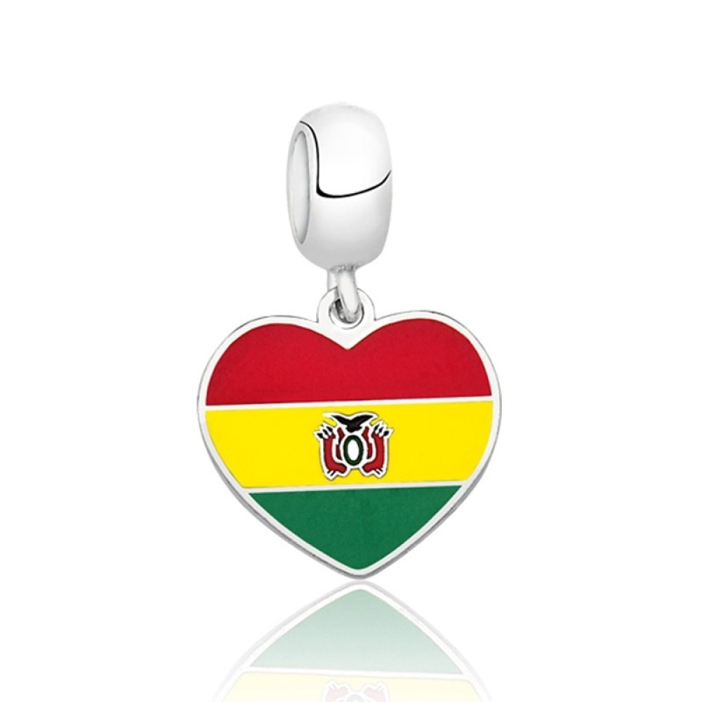 PG-156 Pingente I Love Bolívia em Prata e Esmalte 