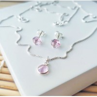 Conjunto Brincos + gargantilha Prata 925 Rosa 