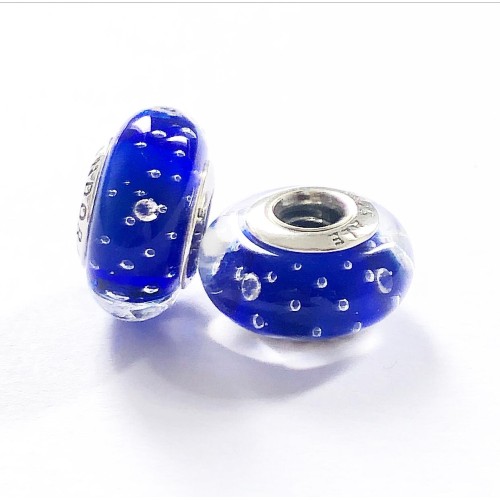 MU-02 Murano Azul /Gotas do Mar Prata 925 Vidro 