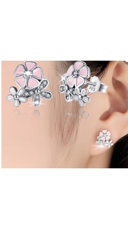  Brincos   Flores  Em Prata 925 e Zirconais Brancas 