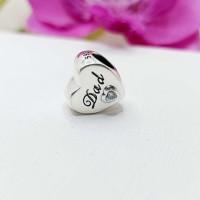 Berloque Dad ( Pai ) Prata 925 e Ziconias em Formato de Coração Berloque Dad ( Pai ) Prata 925 e Ziconias em Formato de Coração