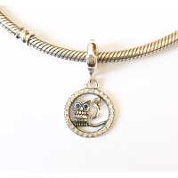 Pingente Linda Coruja de olhos Azuis em Prata 925 Pingente Linda Coruja de olhos Azuis em Prata 925