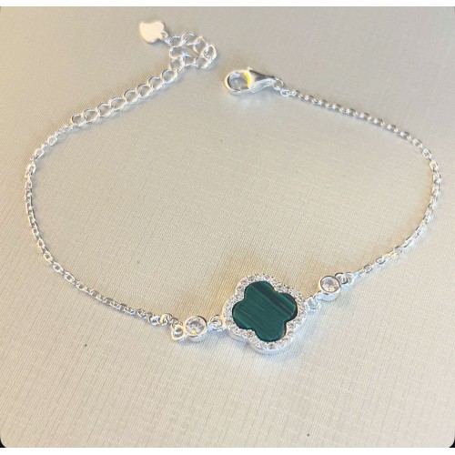 Pulseira  Van C. Trevo Prata 925 Malaquita 
