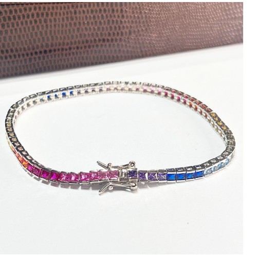 Pulseira Riviera Prata 925 Zirconias Coloridas 