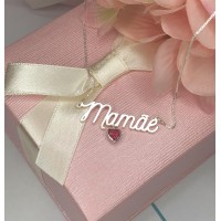 Gargantilha Mamãe em Prata 925 Zirconia Rosa