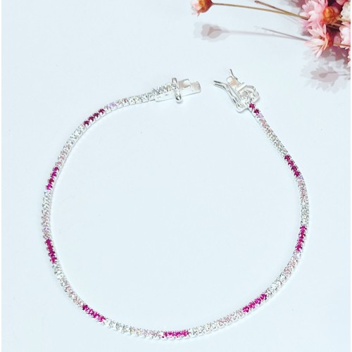 Pulseira Riviera Cravejada em 3 tons de Rosa/prata 925